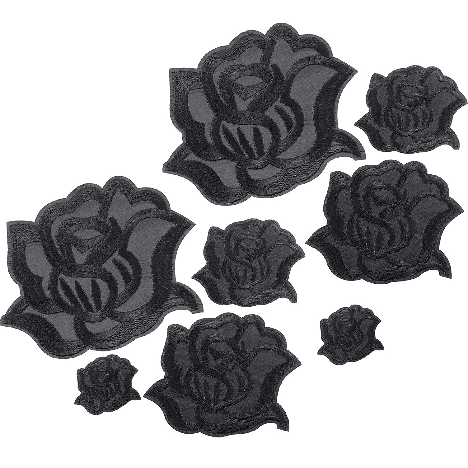 PWFE Black Rose Fabric Patches Rose Flower Repair Patches 4 Size Sew on or Iron  on Applique Patches for Jacket Jeans Clothes Hats Shoes Bags 